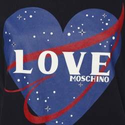 Pre Owned Love Moschino Dark Blue Heart Print Fabric T-Shirt M
