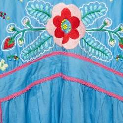 Pre Owned Love Moschino Blue Floral Embroidered Cotton V-Neck Dress M