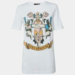 Love Moschino White Printed Cotton Crew Neck T-Shirt S