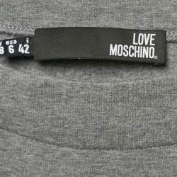 Love Moschino Grey Logo Embellished Cotton Knit Mini Dress M