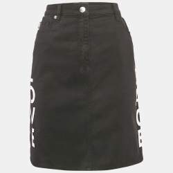Love Moschino Black Printed Denim Heart Sequin Detail Mini Skirt M
