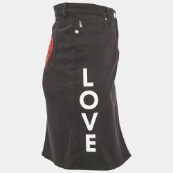 Love Moschino Black Printed Denim Heart Sequin Detail Mini Skirt M
