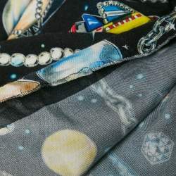 Pre Owned Moschino Black Jewels Print Crepe Maxi Skirt M