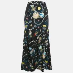 Pre Owned Moschino Black Jewels Print Crepe Maxi Skirt M
