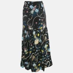 Pre Owned Moschino Black Jewels Print Crepe Maxi Skirt M