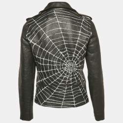 Love Moschino Black Spider Web Print Leather Riders Jacket S