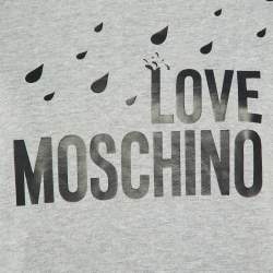 Pre Owned Love Moschino Grey Logo Print Cotton Crew Neck Sweatshirt M