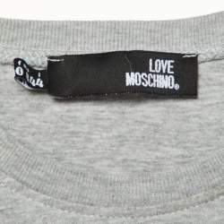 Pre Owned Love Moschino Grey Logo Print Cotton Crew Neck Sweatshirt M