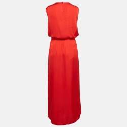 Love Moschino Red Satin Silk Waist Tie-Up Sleeveless Maxi Dress M
