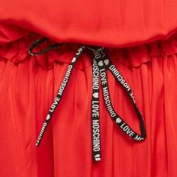 Love Moschino Red Satin Silk Waist Tie-Up Sleeveless Maxi Dress M