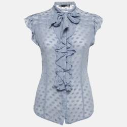 Love Moschino Blue Fil-coupe Silk Ruffled Top S 