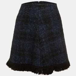 Love Moschino Navy Blue Tweed Fringed Mini Skirt M