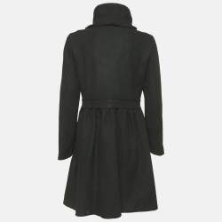 Pre Owned Love Moschino Black Wool Ruffle Detail Double Breasted Coat M
