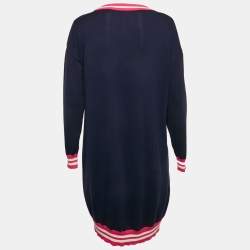 Pre Owned Love Moschino Navy Blue Sequin Embroidery Cotton Sweater Dress S