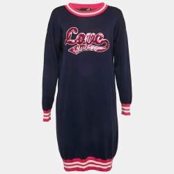 Pre Owned Love Moschino Navy Blue Sequin Embroidery Cotton Sweater Dress S