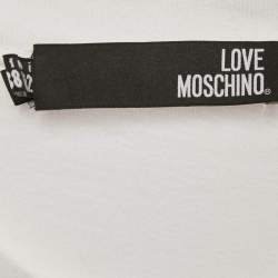 Love Moschino White Logo Embossed Cotton Crew Neck T-Shirt M