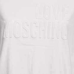 Love Moschino White Logo Embossed Cotton Crew Neck T-Shirt M