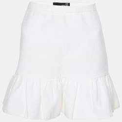 Love Moschino White Textured Cotton Pleated Bottom Mini Skirt M