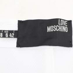 Love Moschino White Textured Cotton Pleated Bottom Mini Skirt M