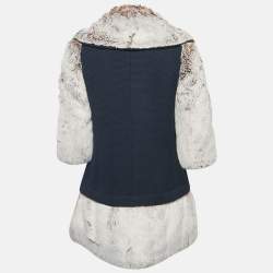 Love Moschino Navy Blue Wool Faux Fur Detail Double Breasted Coat S