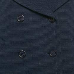 Love Moschino Navy Blue Wool Faux Fur Detail Double Breasted Coat S