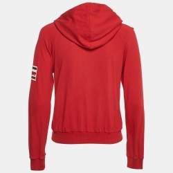 Pre Owned Love Moschino Red Applique Detail Cotton Zip-Up Hoodie M