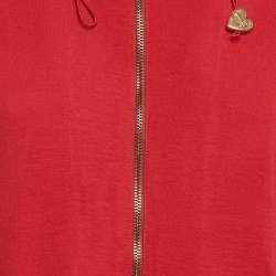 Pre Owned Love Moschino Red Applique Detail Cotton Zip-Up Hoodie M