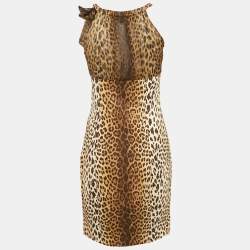 Love Moschino Brown Leopard Printed Cotton & Silk Halterneck Dress M