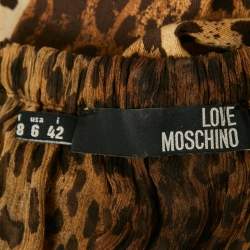 Love Moschino Brown Leopard Printed Cotton & Silk Halterneck Dress M