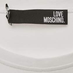 Love Moschino White Logo Rhinestone Jersey Long Sleeve T-Shirt M