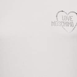 Love Moschino White Logo Rhinestone Jersey Long Sleeve T-Shirt M