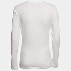Love Moschino White Logo Rhinestone Jersey Long Sleeve T-Shirt M