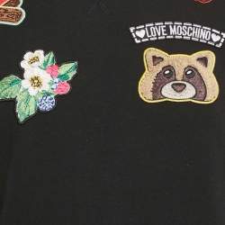 Pre Owned Love Moschino Black Cotton Knit Applique Sweatshirt M