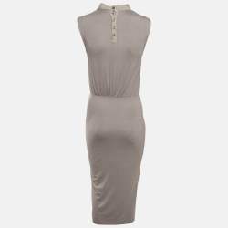 Pre Owned Love Moschino Grey Jersey and Satin Sleeveless Midi Dress S