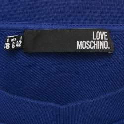 Pre Owned Love Moschino Blue Printed Cotton Crew Neck Sweatshirt M