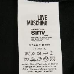 Pre Owned Love Mocshino Black Love Applique Mesh Hooded Dress M