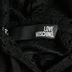 Pre Owned Love Mocshino Black Love Applique Mesh Hooded Dress M