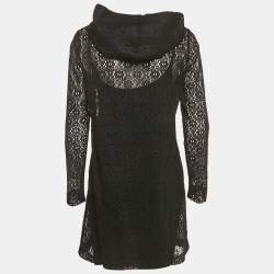 Pre Owned Love Mocshino Black Love Applique Mesh Hooded Dress M