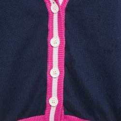 Pre Owned Love Moschino Navy Blue Cotton Logo Sequin Detail Button Front Cardigan L