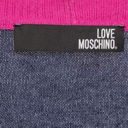 Pre Owned Love Moschino Navy Blue Cotton Logo Sequin Detail Button Front Cardigan L