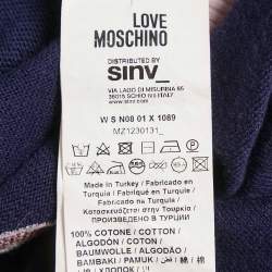 Pre Owned Love Moschino Navy Blue Cotton Logo Sequin Detail Button Front Cardigan L