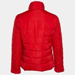 Pre Owned Love Moschino Red Quilted Nylon Zip Up Jacket M