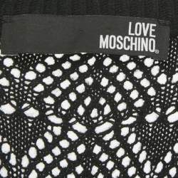 Pre Owned Love Moschino Black Patterned Knit Heart Patch Detail Sweater S