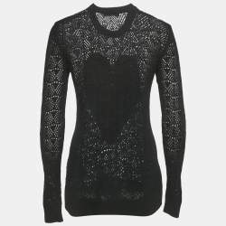 Pre Owned Love Moschino Black Patterned Knit Heart Patch Detail Sweater S