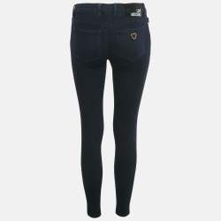 Pre Owned Love Moschino Dark Blue Distressed Denim Skinny Jeans S Waist 26"