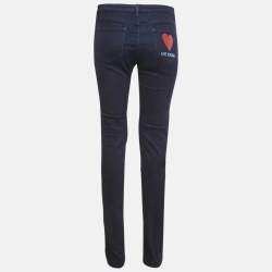 Pre Owned Love Moschino Dark Blue Love Moschino Print Denim Stretch Skinny Fit Jeans L Waist 31"