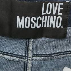 Pre Owned Love Moschino Dark Blue Love Moschino Print Denim Stretch Skinny Fit Jeans L Waist 31"