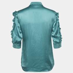 Pre Owned Love Moschino Blue Silk Ruffled Shirt S