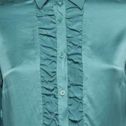 Pre Owned Love Moschino Blue Silk Ruffled Shirt S