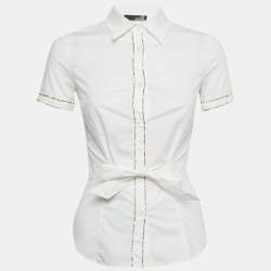مملوكة مسبقًا Love Moschino White Beaded Cotton Shirt S